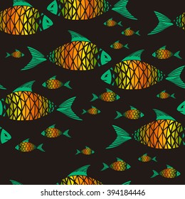 Seamless pattern of marine fish. Vector pattern. Perfect for card design, fabric, scrapbook, album.