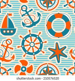 Seamless pattern with marine icons
