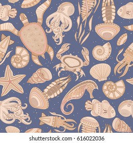 Seamless pattern with marine inhabitants