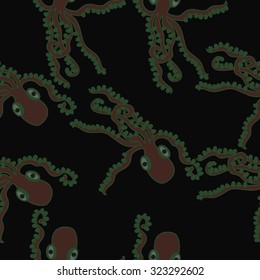 Seamless   pattern  of  marine inhabitants, octopuses, spots. Hand drawn.