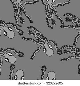 Seamless   pattern  of  marine inhabitants, octopuses, spots. Hand drawn.