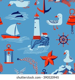 seamless pattern with marine issues