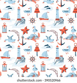 Seamless pattern with marine issues.