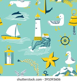 Seamless pattern with marine issues.
