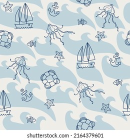 Patrón sin foco con la vida marina. Imprimir para textil, cubiertas, superficie. Para tela de moda. Patrón de vidas oceánicas