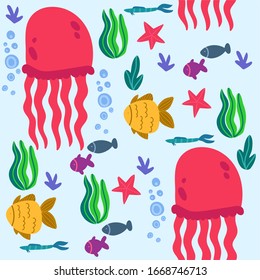 seamless pattern marine life, underwater world