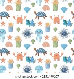 Seamless pattern with marine life. vector illustration