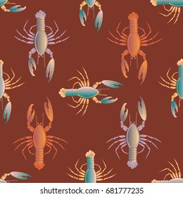 Seamless pattern with marine lobster for background.
