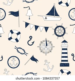 
Seamless pattern marine and nautical Background.printing wallpaper.vector illustration
