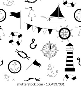 Seamless pattern marine and nautical on white Background.printing wallpaper.vector illustration