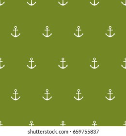 seamless pattern marine nautical sea anchor boat sailing on green background wallpaper textiles vector