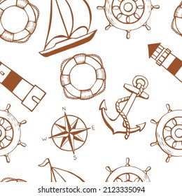 Seamless pattern with marine objects. Sea or ocean underwater life background.