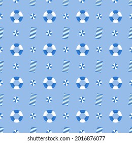 Seamless pattern marine with pool float and beach mat. Design for background, wallpaper, fabric, textile. Vector illustration.