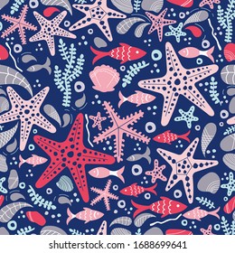 Seamless pattern. Marine positive topic. Great background for your packaging.