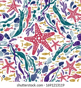 Seamless pattern. Marine positive topic. Great background for your packaging.