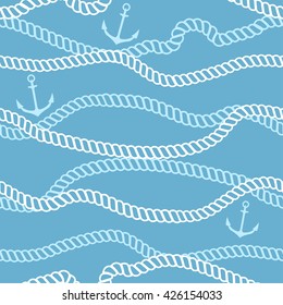 Seamless pattern with marine rope and anchors