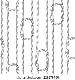 Seamless pattern with marine rope and knots on a white background.