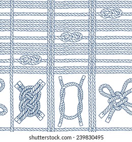 Seamless pattern with marine rope and knots on a white  background.