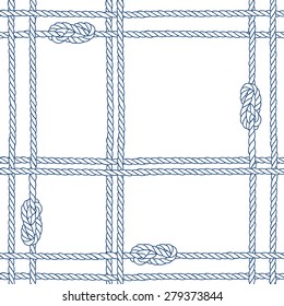 Seamless pattern with marine rope and knots on a white background.