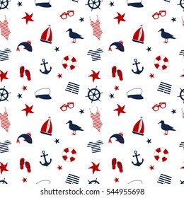 seamless pattern in a marine style. accessories for a beach holiday.