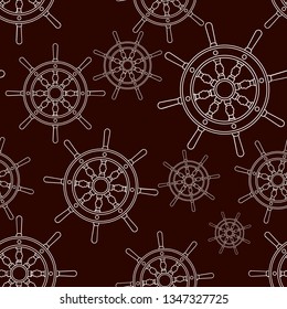 seamless pattern in marine style, image of steering wheel