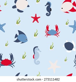 Seamless pattern in marine style. May be used as packing