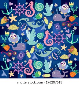 Seamless pattern of marine symbols