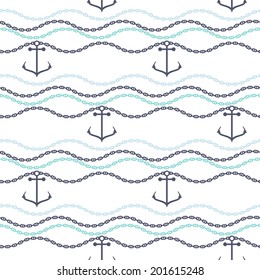 Seamless pattern. Marine texture with anchors and chains. Vector illustration