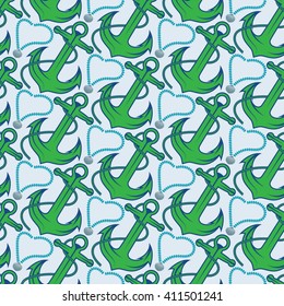 Seamless pattern for marine theme. With anchor,rope and shell. Vector illustration