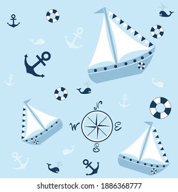 Seamless pattern with a marine theme. Children's motive