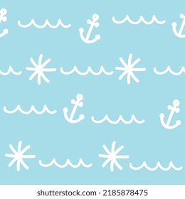 Seamless pattern with marine theme. For printing on fabric. Vector illustration.