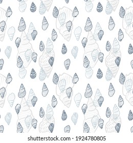 seamless pattern Marine theme. seashells, shells. Print for fabric, wrapping paper, postcards. hand draw line.Vacation, travel, tourism, sea, ocean, beach. summer print.Blue.vector eps 10