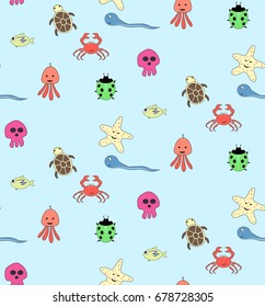 Seamless pattern marine theme. Texture of sea world