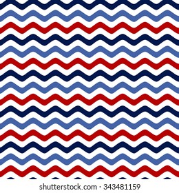 Seamless pattern with a maritime theme. Blue and red colors. The pattern of sea waves. Seamless vector pattern. Curved stripes pattern. Colorful sea waves. The linear pattern. Linear background. 