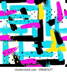 Seamless pattern with marker and brush stroke texture. Colorful modern vector background for greeting cards, fabric, paper, blog.