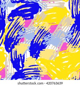 Seamless pattern with marker texture. Colorful modern vector background for greeting cards, fabric, paper, blog. Pop art. 80s - 90s style