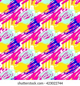 Seamless pattern with marker texture. Colorful modern vector background for greeting cards, fabric, paper, blog. Pop art. 80s - 90s style