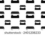 Seamless pattern with market stall silhouette vector