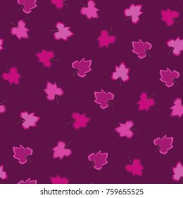 Seamless pattern of maroon leaves on a dark burgundy background