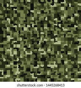 Seamless pattern. Marsh green camouflage made on the basis of pixel art. Shades of the jungle.
