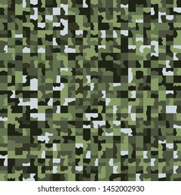 Seamless pattern. Marsh green camouflage made on the basis of pixel art. Shades of the jungle.