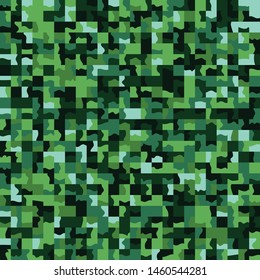 Seamless pattern. Marsh green camouflage made on the basis of pixel art. Shades of the jungle.