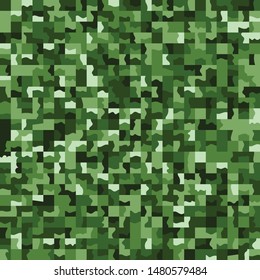 Seamless pattern. Marsh green camouflage made on the basis of pixel art. Shades of the jungle.