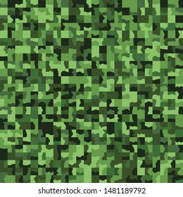 Seamless pattern. Marsh green camouflage made on the basis of pixel art. Shades of the jungle.