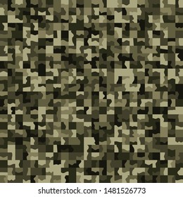 Seamless pattern. Marsh green camouflage made on the basis of pixel art. Shades of the jungle.