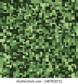 Seamless pattern. Marsh green camouflage made on the basis of pixel art. Shades of the jungle.