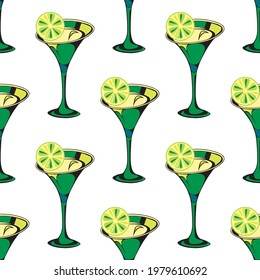 seamless pattern martini glass with lime bright yellow stylized vector