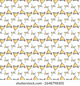 Seamless Pattern of Martini Glasses with Decorative Garnishes