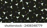 Seamless pattern with Martini glasses isolated dark background. Flat wallpaper design with glass of alcoholic drinks. Vector illustration can used print, card cover and social media poster