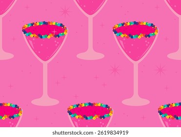 Seamless pattern with martini vector illustration for Valentine's Day, birthday, wedding illustration. Champagne glass with sugar